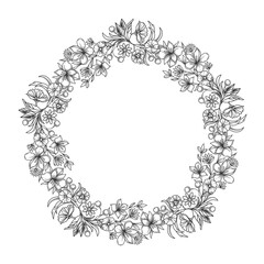 Original vector illustration. Floral wreath in vintage style.