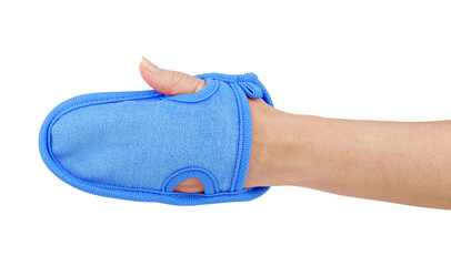 washcloth for washing dishes in hand on white background, isolated