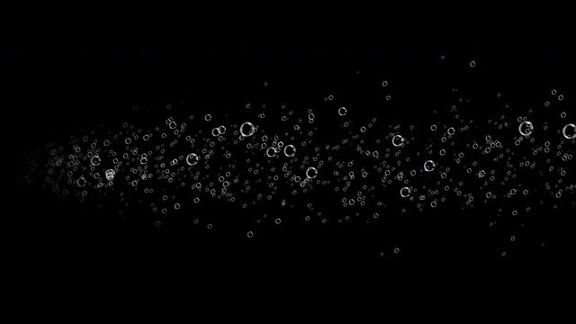Animation floating water bubbles or soap air bubbles. Bubbles fly from left to right. Template for Mineral bubbles or carbonated drink. Template for soap detergents or shampoos. Alpha channel. 4K.