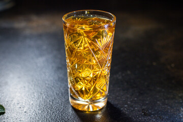 iced lemonade or lemon cocktail takeaway iced tea portion on the table for healthy meal snack outdoor top view copy space for text food background rustic image keto or paleo diet