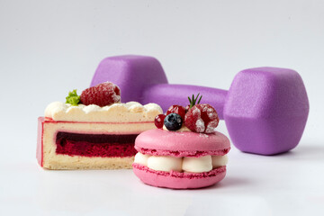 Temptation with delicious desserts before sports and lifestyle. Healthy lifestyle concept against sweet pastries