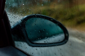 Car trip on rainy day