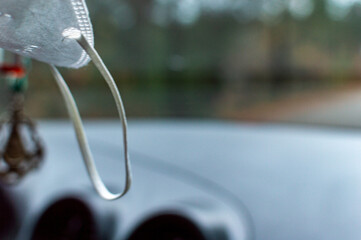 Car trip on rainy day in times of coronavirus