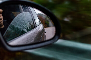Car trip on rainy day