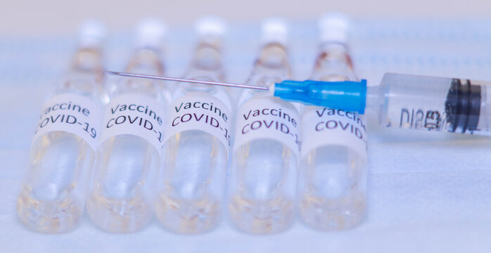 coronavirus vaccine. sars-cov-2 COVID-19. Some ampoules with ncov-2019 vaccine