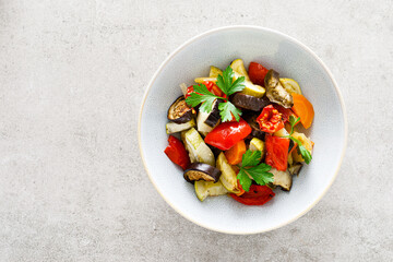Baked vegetables salad with fresh parsley