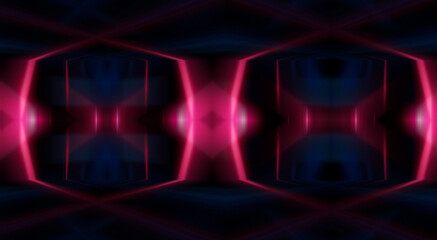 Dark abstract futuristic background. Neon lines, glow. Neon lines, shapes. Pink and blue glow