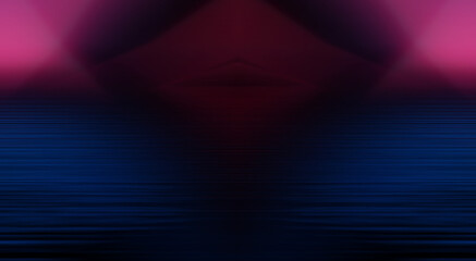 Dark abstract futuristic background. Neon lines, glow. Neon lines, shapes. Pink and blue glow