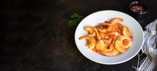 prawns fried shrimp spices delicious vegetarian portion on the table for healthy meal snack outdoor top view copy space for text food background rustic image pescetarian