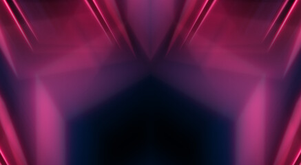 Dark abstract futuristic background. Neon lines, glow. Neon lines, shapes. Pink and blue glow
