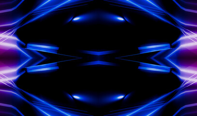 Dark abstract futuristic background. Neon lines, glow. Neon lines, shapes. Pink and blue glow