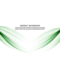 Green transparent wave lines on a white abstract background. Design element.