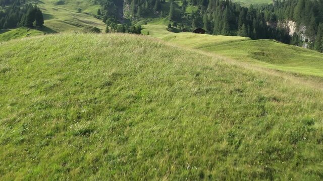 Medels im Rheinwald, Swiss Alps cliffs, green meadows and a village
