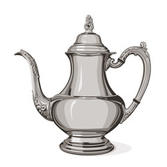 A vector silver vintage teapot isolated on white
