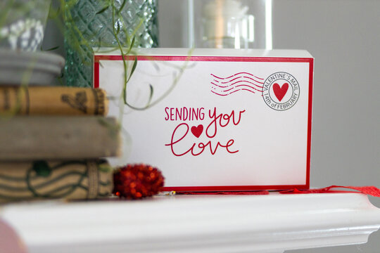 Valentine's Day Decoration on a Fireplace Mantle