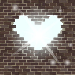 broken brick wall with heart-shaped hole 