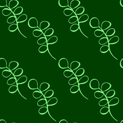 Green twigs of plants on a dark background. Seamless vector pattern. Design for eco-friendly organic stores