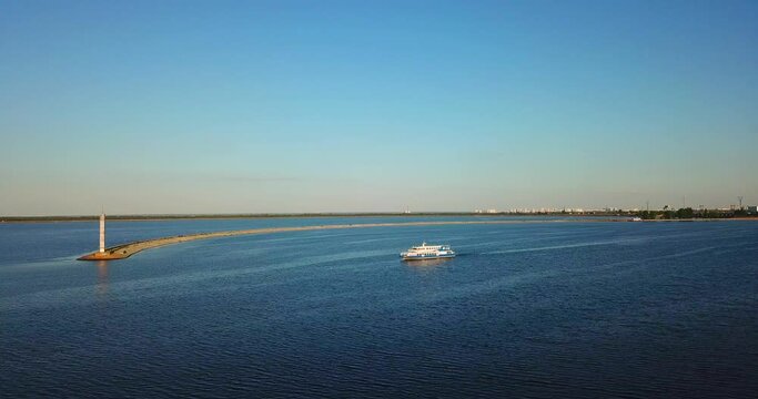 Aerial view of the lighthouse on the Kiev sea in Vyshgorod, Ukraine