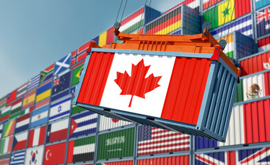 Shipping Container with Canada flag - 3D Rendering