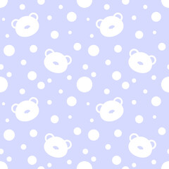 Seamless pattern with white bears and dots on blue background. Funny endless decorative abstract animal backdrop vector illustration	