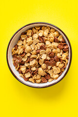 oat or corn flakes quick breakfast portion on the table for healthy meal snack outdoor top view copy space for text food background rustic image