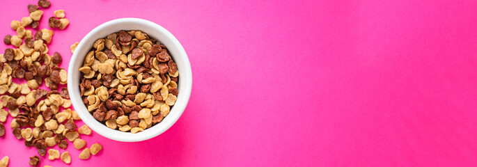 oat or corn flakes quick breakfast portion on the table for healthy meal snack outdoor top view copy space for text food background rustic image