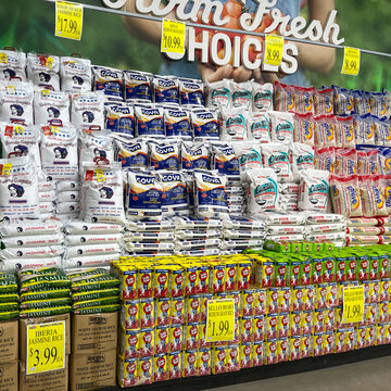 The Rice Display At A Bravo Market Grocery Store In Orlando, Florida.