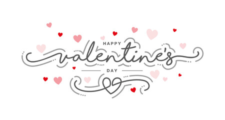 Valentines Day beautiful black grey handwritten typography with red pink hearts isolated white background