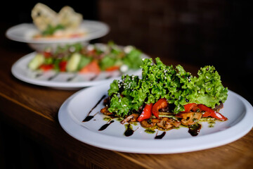 Top View Food and Ingredients on Wooden Background