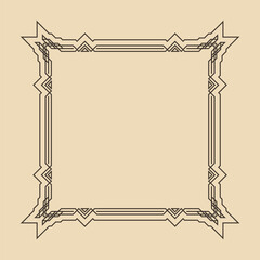 Art deco frame. Artwork graphic pattern culture. Orante wedding invintation. Vintage retro style banner or label design.Vector design object
