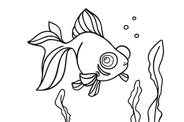 Fish and algae in the water. Aquarium. Can be used for coloring book for kids. Vector illustration.