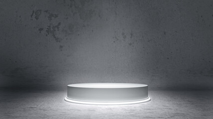 An industrial photoshoot backdrop with a highlighted podium to promote your products. A 3D illustration background