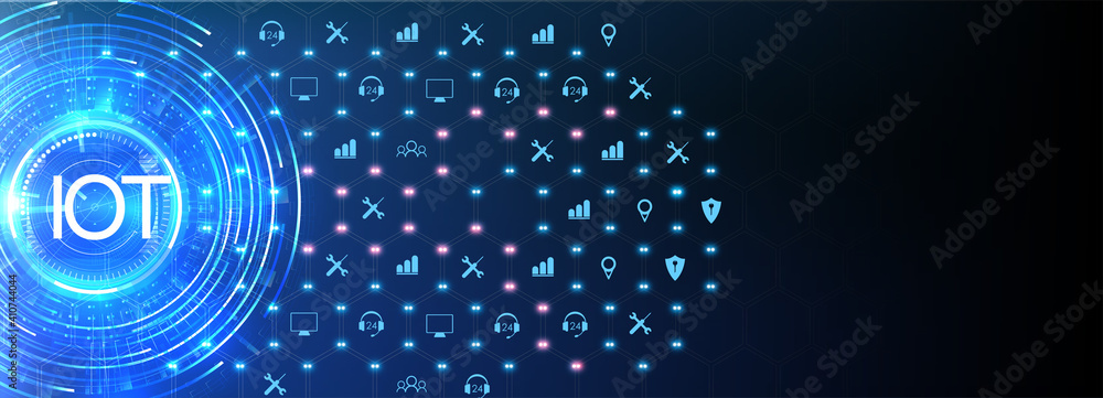 Poster global network security, internet of things (iot), devices and connectivity concepts on a network, c