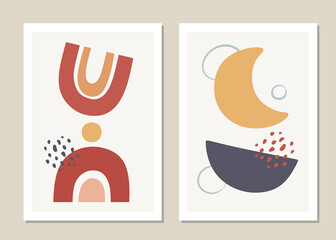 Set of collages with abstract geometric shapes in the style of minimalism. Wall art. Vector illustration.