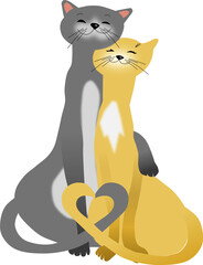 Cute Cats in love hugging. Happy Valentine's day postcard. Vector illustration.