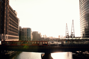 London train in a port area