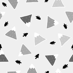 Simple mountain and pine tree doodle repeat pattern design