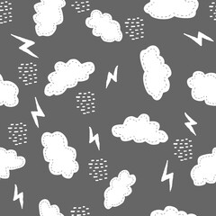 Simple Cloud and thunder doodle repeat pattern design