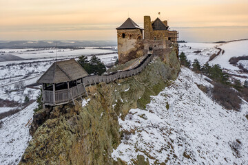 Hungary - Castle of Boldogko (Boldogkő) in Zemplen mountain. Hungarian historical castle in winter...