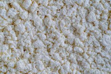 Cottage cheese of background. White grainy texture of dairy product