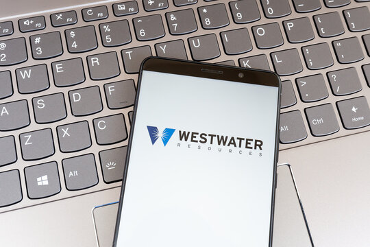 Toronto, Canada - February 1, 2021: Westwater Resources logo on smartphone screen on keyboard. Westwater Resources is a developer of American mineral resources.  
