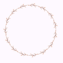 Willow wreath. Round frame made of willow twigs.Easter wreath made of willow stalks.Design for postcards, printing.