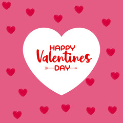 Valentine's day background with pink heart and typography of happy valentines day. Valentine holiday text design with rose color doodle heart for wallpaper, flyer, invitation, poster, banner, header