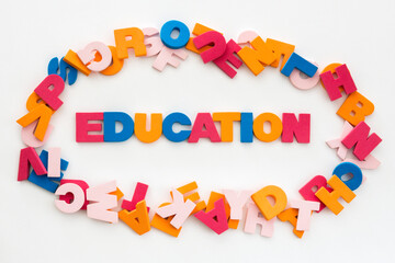 Word made up of multicolored letters. Education