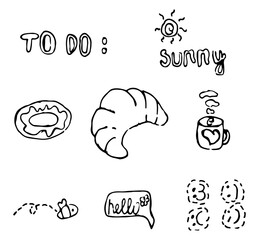 Doodle style icons set. Stylization for a child's drawing
