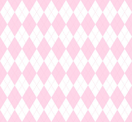 Valentines day Argyle plaid. Scottish pattern in pink and white rhombuses. Scottish cage. Traditional Scottish background of diamonds. Seamless fabric texture. Vector illustration