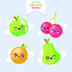Cute Flat Style Fruits Illustration