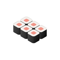 Sushi roll set. Vector isometric illustration. Japanese food. Isolated on white background.