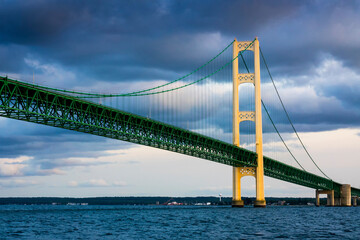 The Mackinac Bridge is a suspension bridge spanning the Straits of Mackinac to connect the Upper and Lower Peninsulas of the U.S. state of Michigan.