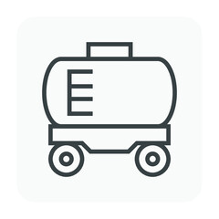 Tank car or railroad car icon. Also called tank wagon or tanker wagon. For transport liquid and gaseous commodities i.e. oil, gas, gasoline, diesel, milk, wine, juice, water and industrial chemical.